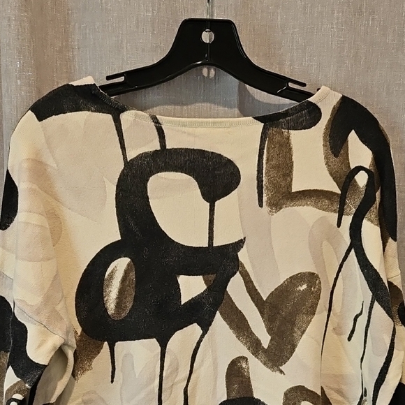 Lisa Todd Abstract "Love" Cream and Black Long Sleeve Cotton/Cashmere Sweater - Picture 5 of 16